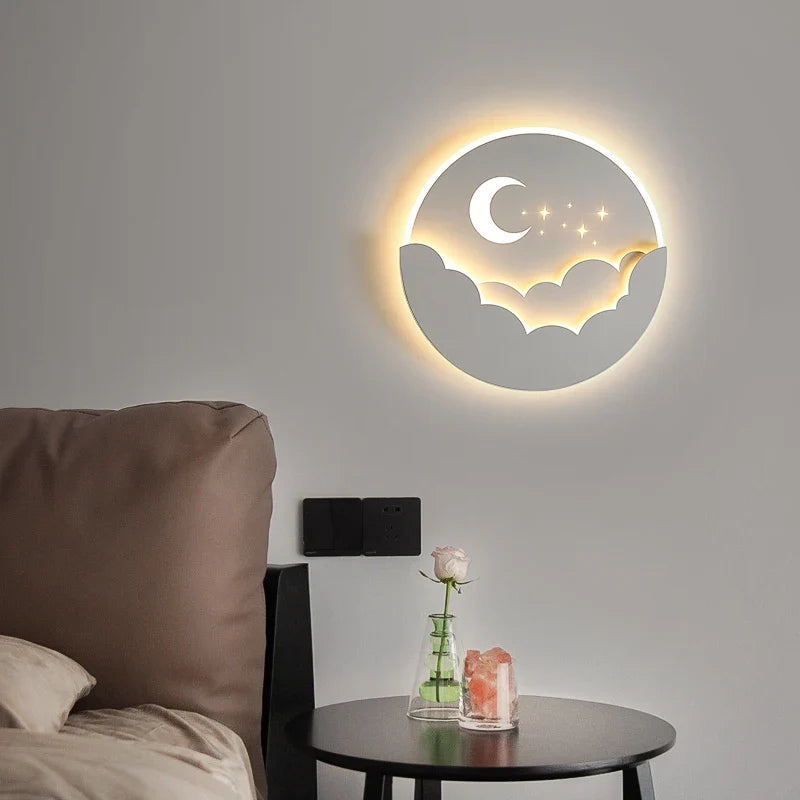 Axyaa Cloud Moon Wall Lamp for Children's Room - Modern Bedroom Lighting