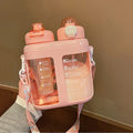 Axyaa Double Drink Plastic Water Bottles With Straw, Tea Filter, Portable Strap, Large Capacity
