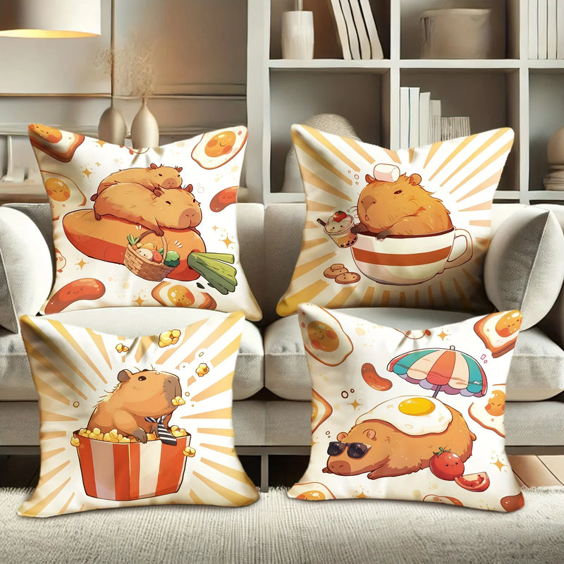 Axyaa Capybara Design Velvet Pillow Covers, Set of 4