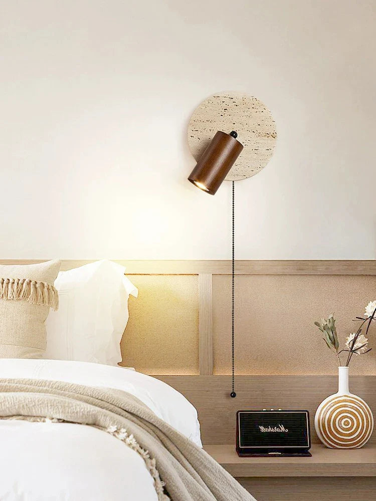 Axya Walnut Log Wood Stone Round Rotatable LED Spot Lights