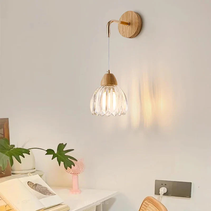 Axyaa Clear Glass Ceiling Light with Wood E27 Bulb for Bedroom, Dining Room, Hallway