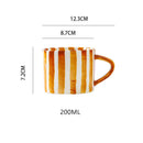Axyaa Hand-Drawn Green Stripe Ceramic Coffee Cup with Breakfast Plate - Creative Tea Mug