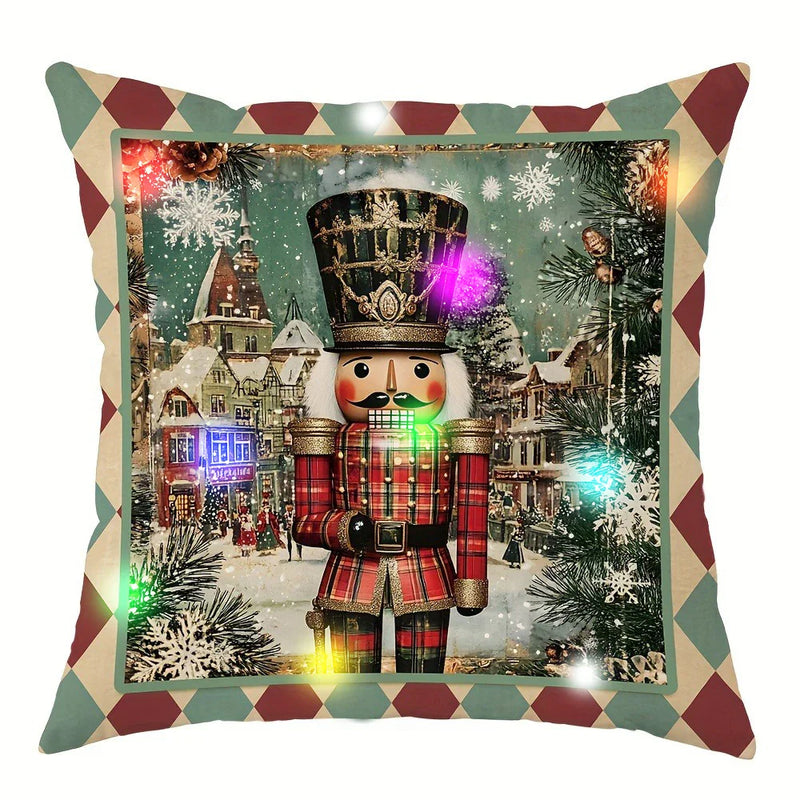 Axyaa Christmas Nutcracker LED Light Luminous Pillowcase for Festive Home Decor & Gifting