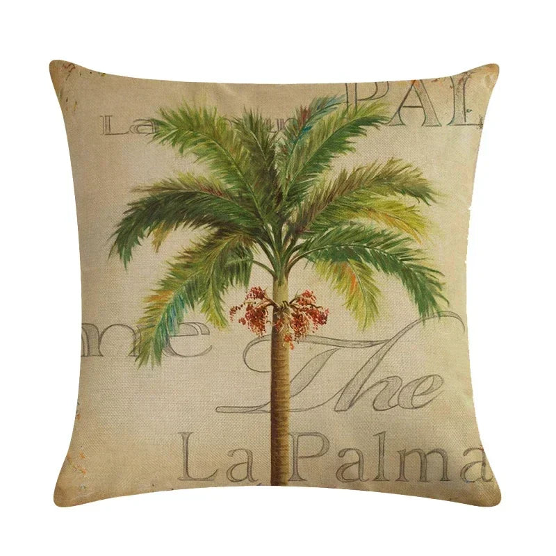 Tropical Tree Green Plant Linen Cushion Cover by Axyaa for Home Decoration