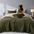 Axyaa Dark Green Velvet Stripe Stitch Queen Quilt