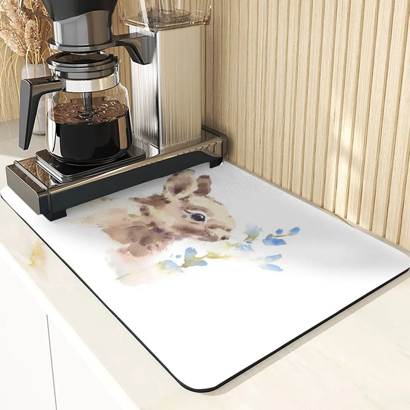 Axyaa Cheetah Print Absorbent Drying Mat & Coasters Set