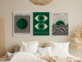 Axyaa Geometric Emerald Green Canvas Prints Set - Mid-century Bright Color Wall Art Posters