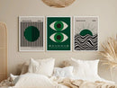 Axyaa Geometric Emerald Green Canvas Prints Set - Mid-century Bright Color Wall Art Posters