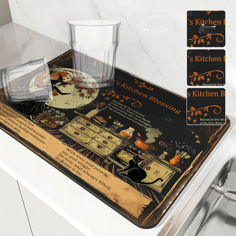 Axyaa Halloween Kitchen Draining Mat Absorbent Anti-slip Quick Dry Bathroom Drain Pad