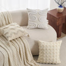 Cream Woven Tufted Pillowcase with Beige Tassel Embroidery by Axyaa