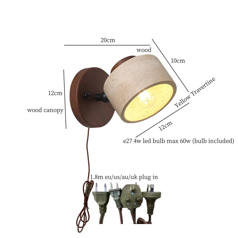 Axyaa Nordic LED Wall Lights Yellow Travertine Rotatable Reading Bedroom Lamp