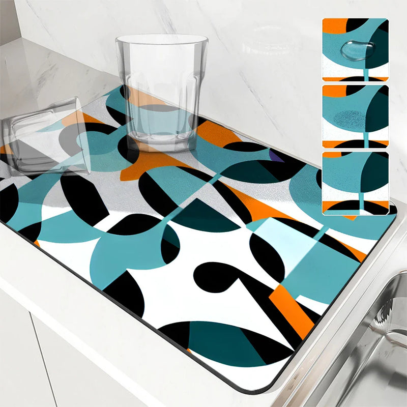 Geometric Color Blocks Kitchen Drying Mat by Axyaa