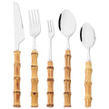 Axyaa 10pcs Bamboo Handle Cutlery Set Stainless Steel Kitchen Tableware