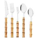 Axyaa 10pcs Bamboo Handle Cutlery Set Stainless Steel Kitchen Tableware