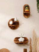 Axyaa Oval Charcoal Wooden 2-Tier Wall Shelf - Boho Home Decor Storage Rack