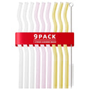 Axyaa Glass Wavy Straws Set - Eco-Friendly Reusable Colorful Drinking Straws