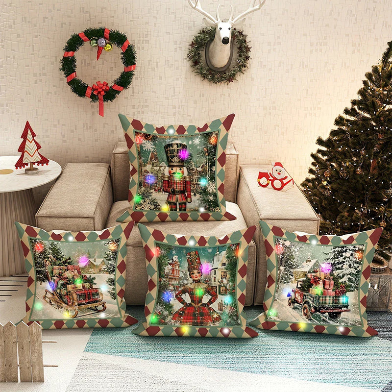 Axyaa Christmas Nutcracker LED Light Luminous Pillowcase for Festive Home Decor & Gifting