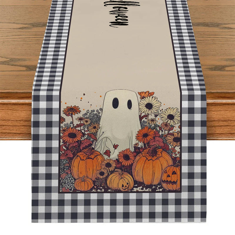 Axyaa Cute Ghost Chrysanthemum Table Runner - Halloween Party Decor and Dresser Table Accent