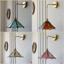 Axyaa Tiffany Yellow Glass Wall Sconce LED Light Fixture Copper Pull Chain