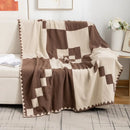 Axyaa Deer Plush Geometric Knitted Jacquard Blanket - Soft & Cozy Office Nap Blanket