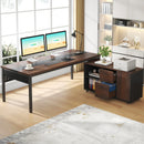 Axyaa 2-Piece Executive Office Desk & Lateral File Cabinet Combo, Business L-Shaped Computer Desk
