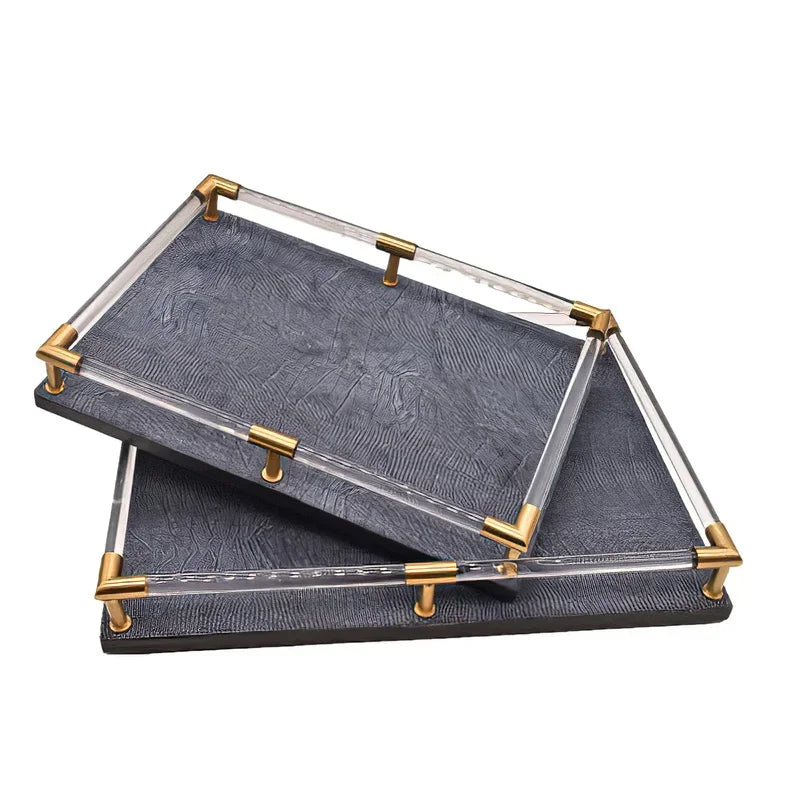 Axya Nordic Blue Leather Tray: Stylish Jewelry & Kitchen Organizer