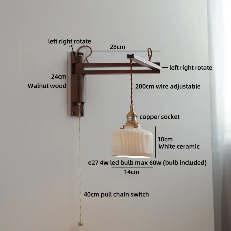 Axyaa Walnut Wood LED Wall Lamps Switch Ceramic Japan Style Kitchen Stair Light