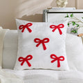 Axyaa Christmas Bowknot Embroidered Pillow Covers for Home Decor