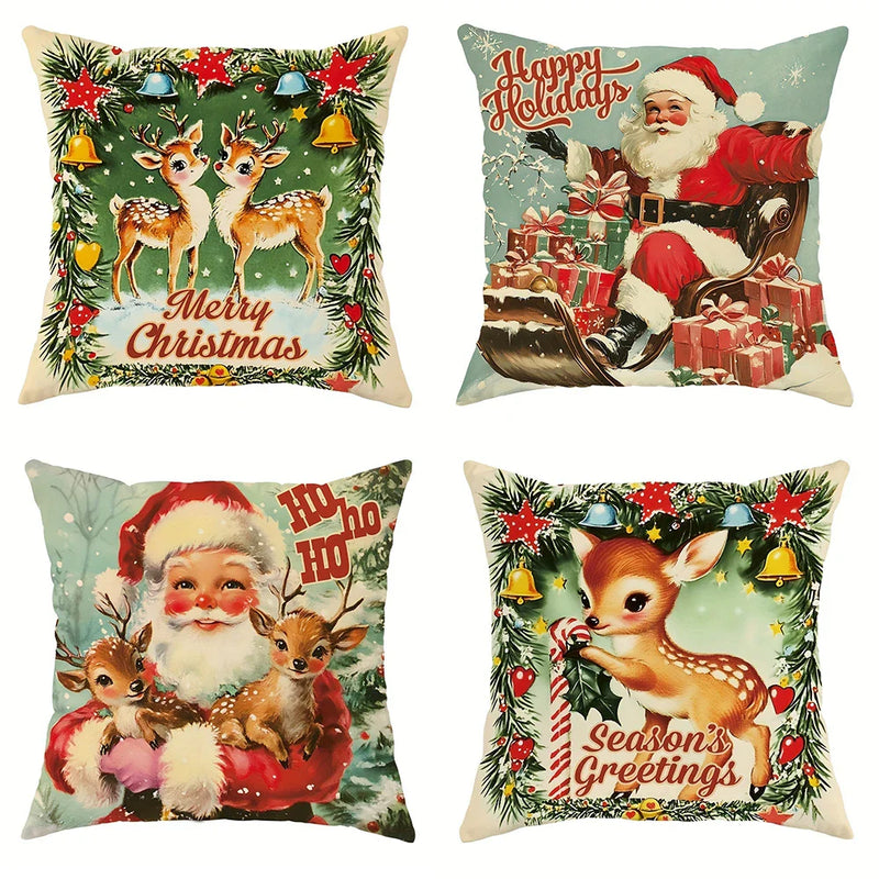 Axyaa Christmas Pillowcase: Santa Claus Fawn Pattern, Home Room Sofa Cushion Cover