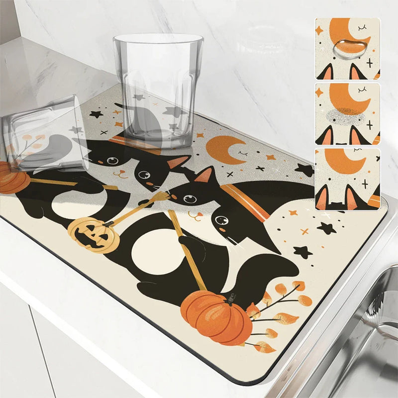 Axyaa Halloween Cat Pumpkin Head Hat Drying Mat