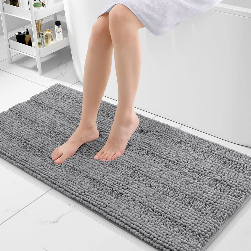 Axyaa Chenille Bath Mat - Absorbent & Non-Slip Plush Shaggy Bathroom Rug