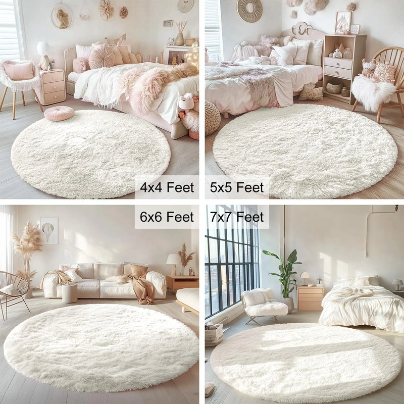 Axyaa Plush Round Carpets: Non-Slip, Washable Rugs for Living Room & Bedroom