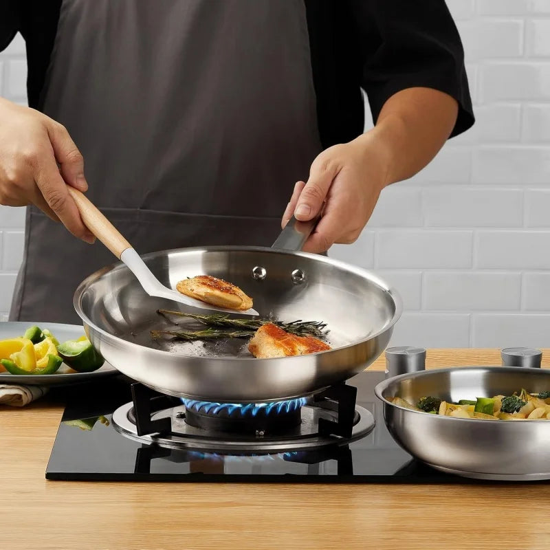 Axyaa 10/12-inch Stainless Steel Frying Pan for Professional Cooking and Kitchen Cookware