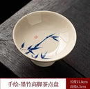 Axyaa Hand-Painted Ceramic High Leg Tea Tray - Exquisite Living Room Fruit Dim Sum Plate.