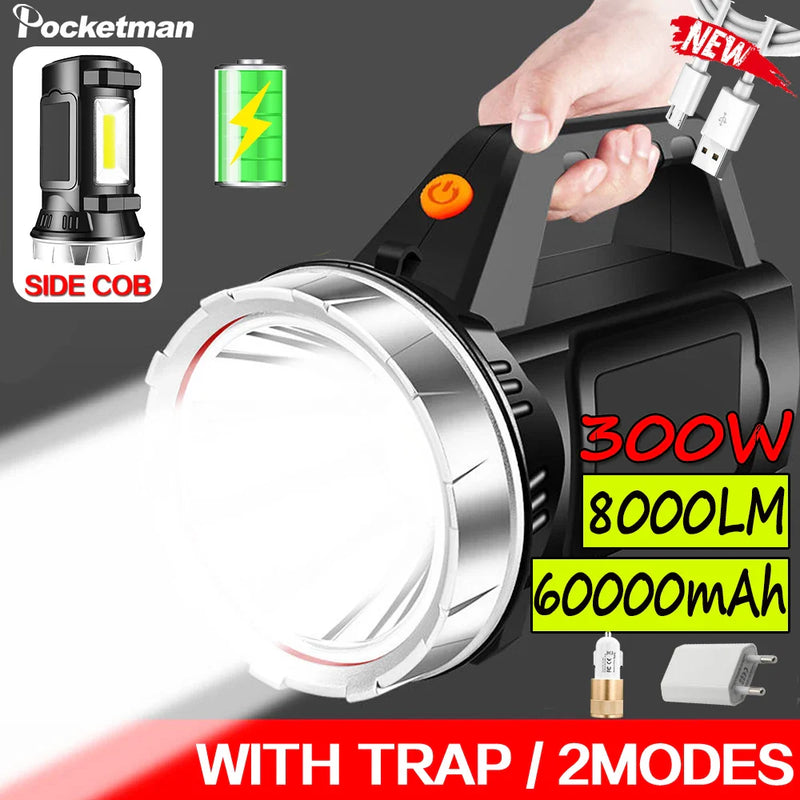 Axya Portable LED Searchlight Flashlight – USB Rechargeable, Powerful Handheld Work Light