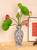 Blue and White Ceramic Vase Decoration by Axyaa - Antique Shelf, Home Living Room Flower Arrangement