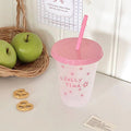 Axyaa Cute Plastic Water Cup with Lid and Straw, Large Capacity, Reusable