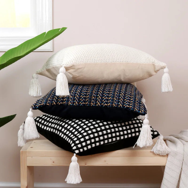 Axyaa Boho Jacquard Tassels Decorative Cushion Cover for Home Decor