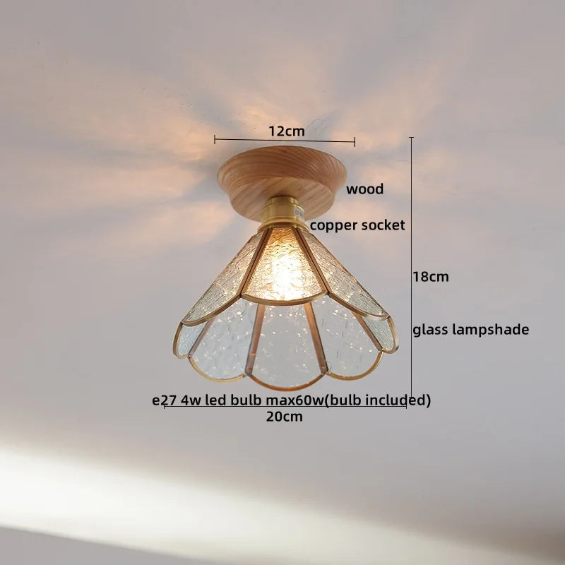 Axyaa Glass Wood LED Ceiling Lamp for Home Restaurant Living Room Decor
