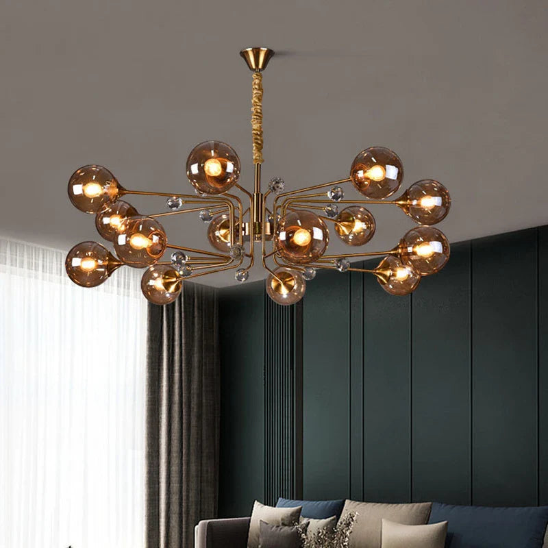 Axyaa Glass Bubble Chandelier: Luxury LED Suspension Lamp for Home Decor