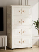 Axyaa Multi-Tier Storage Cabinet, Heavy-Duty Organizer with Rollers, Single/Double Door Design