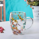 Axyaa Double Wall Glass Mug Cup with Dry Flowers & Glitters - Student Gifts