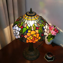 Axyaa Stained Glass Rose Table Lamp Vintage Desk Light Mediterranean Style
