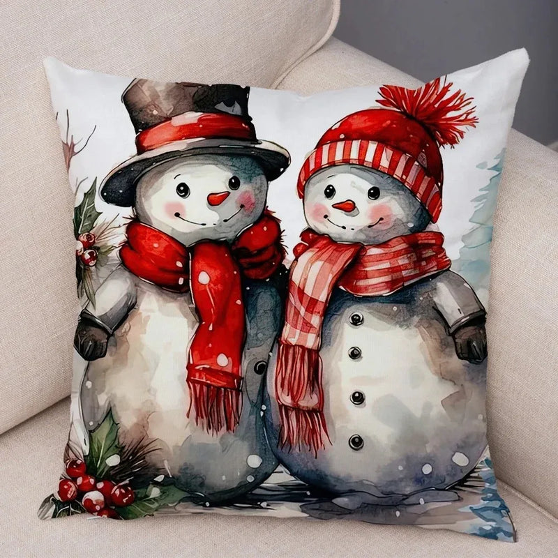 Axyaa Winter Snowman Print Pillowcase Set for Christmas Day Party Décor & Home Gift
