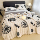 Axyaa Luxury Floral Fluffy Plush Blanket | Faux Rabbit Fur Sofa Throw Queen Size