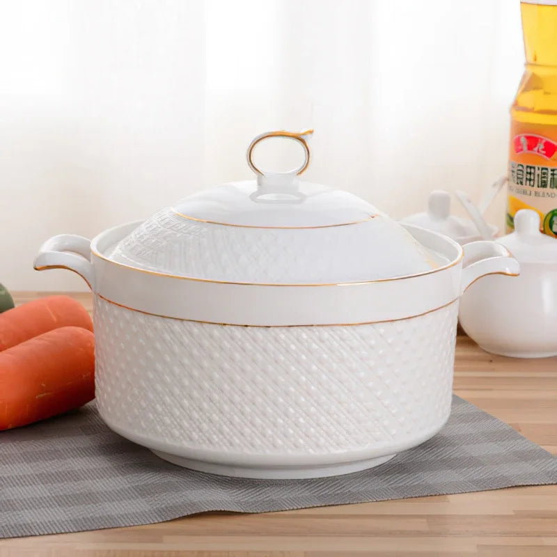 Axya Ceramic Phnom Penh Soup Pot with Cover, Nordic Round Pure Color Bowl