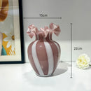 Axyaa Striped Glass Vase with Wavy Edge - Vintage Floral Arrangement Accessories