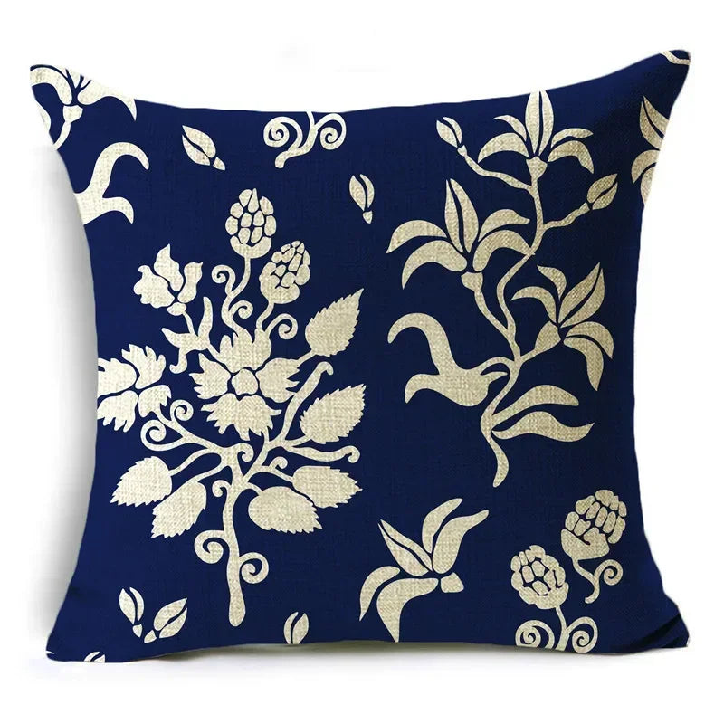 Axyaa Blue & White Porcelain Pattern Pillowcase - Sofa Decor 40cm/45cm/50cm