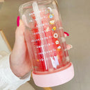 Axyaa Glass Water Bottle with Tea Infuser Filter Straw, Kawaii Design, 750ml