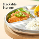 Axyaa Stainless Steel 3 Compartment Round Dinner Plate, Stackable Fruit Salad Tray